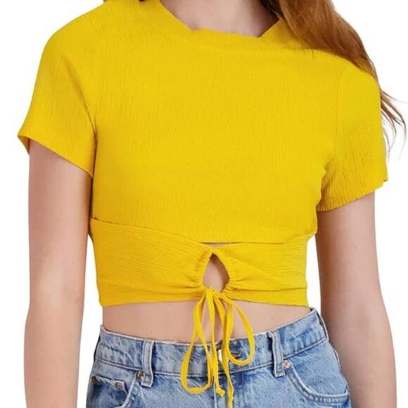 BCBGeneration Keyhole Drawstring Tie Crop Top Size Small - Picture 1 of 4